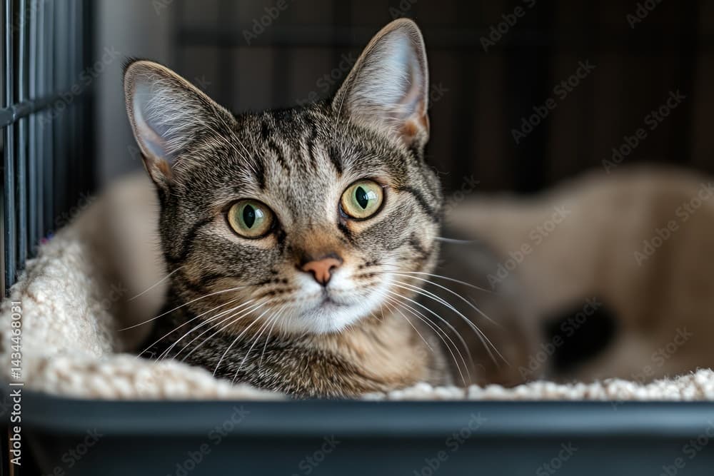 ケージの中でくつろぐ猫